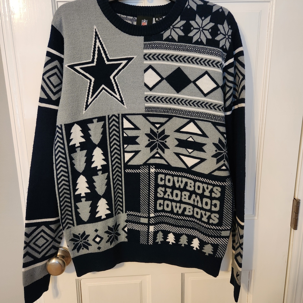 Dallas Cowboys Themed Navy and Gray Men's Sweater